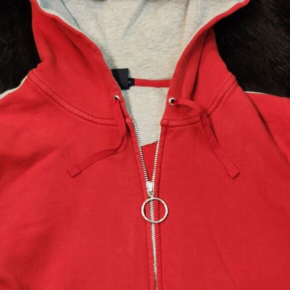 Vintage GAP Stretch Red Zip-up Hoodie With Gray Stripes Size L - Picture 3 of 6